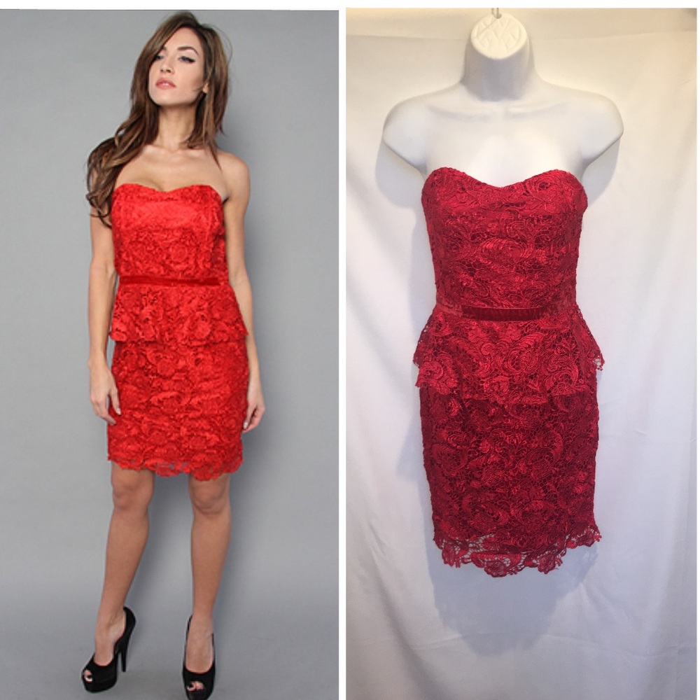 Blaque Label Rylie Strapless Dress Peplum Lace NWT